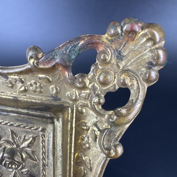 Vintage Antique Small Ornate Brass Framed Portrait Embossed Flower Design - Picture 3 of 12